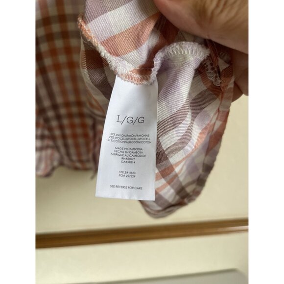 Cabi Legacy Shirt Size Large Gingham White Pink Button Up Rayon Collared Shirt # - Picture 8 of 8